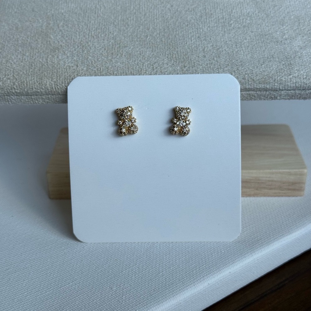Cute Teddy Bear Gold Stud Earrings - Picture 4 of 6